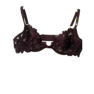 Victoria's Secret 32A Plum Lace Floral Unlined Demi Bra